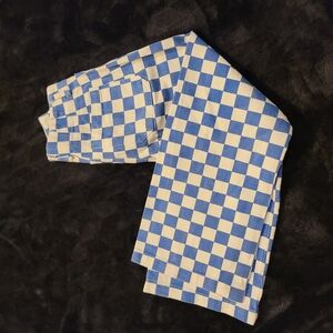 Blue and White Checkered High Rise Jeans